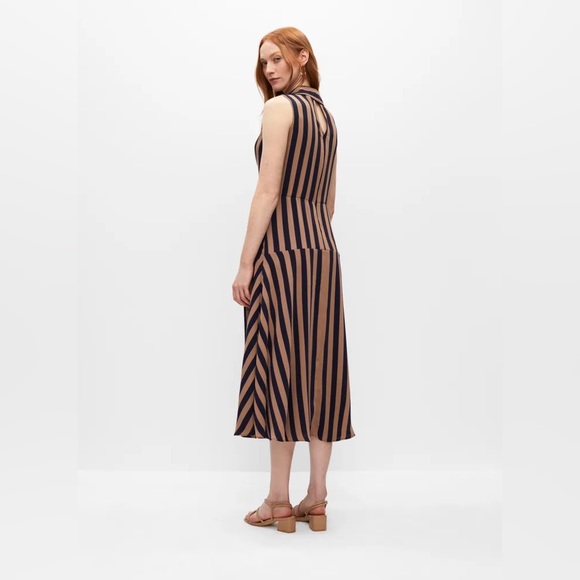 Joseph Ribkoff Midnight Blue-Beige Striped Fit & Flare Dress Style - Picture 10 of 11